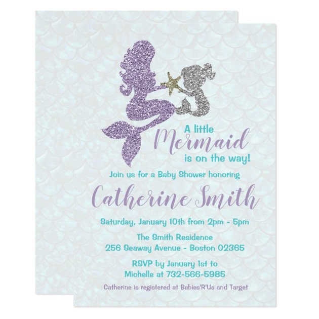 Mermaid Baby Shower Invitation Lavender And Teal