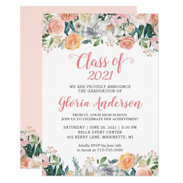 Garden Roses Bloom Floral Class of 2019 Graduation Invitation