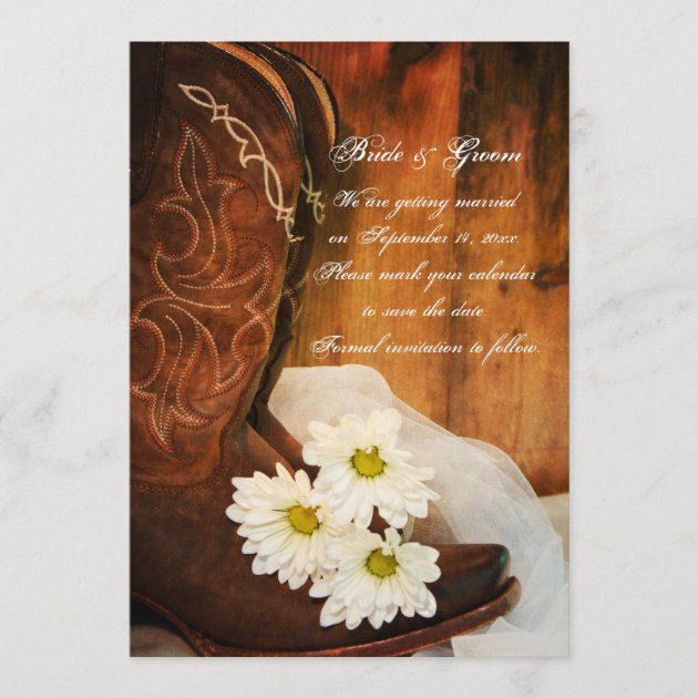 Daisies Cowboy Boots Country Wedding Save the Date