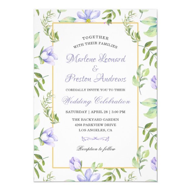 Spring Dreamy Purple Garden Watercolor Wedding Invitation