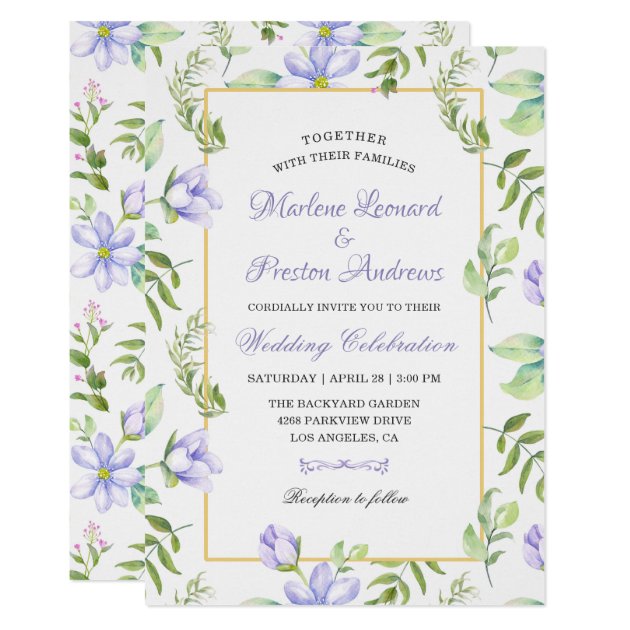Spring Dreamy Purple Garden Watercolor Wedding Invitation