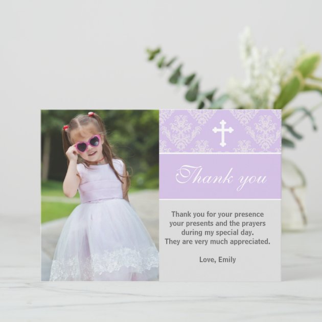 Baptism Thank You Note Custom Photo Card Lavender