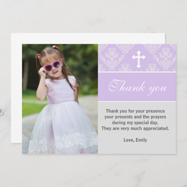 Baptism Thank You Note Custom Photo Card Lavender