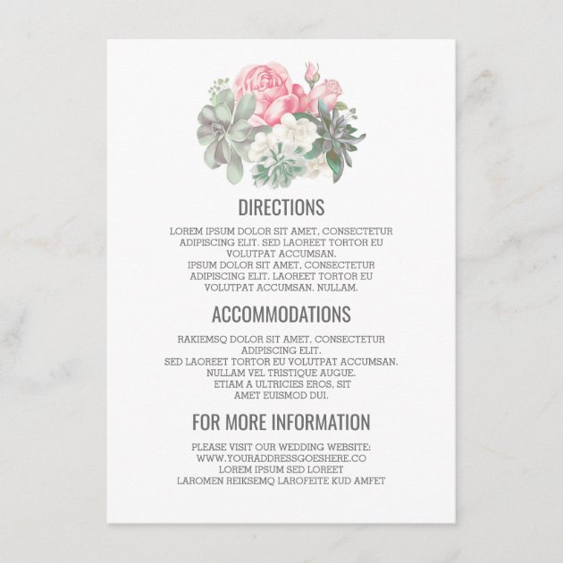 Succulents Bouquet Wedding Details- Information Enclosure Card