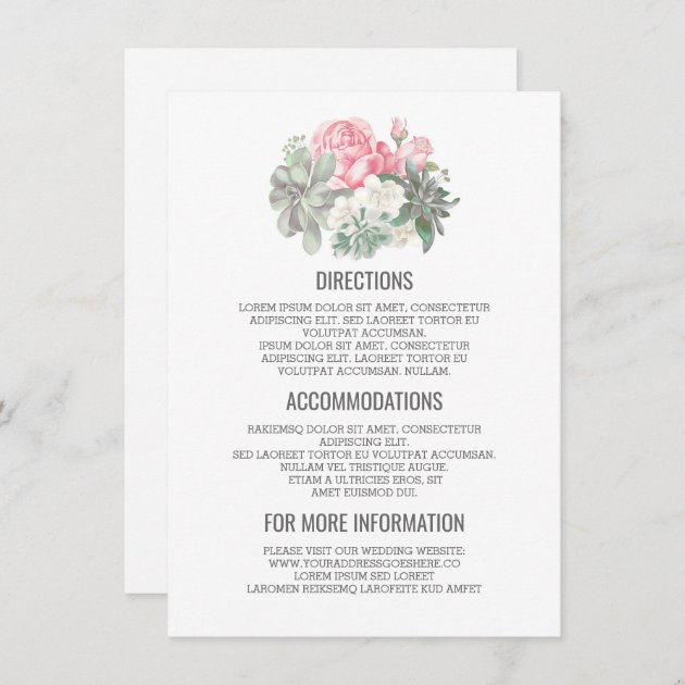 Succulents Bouquet Wedding Details- Information Enclosure Card