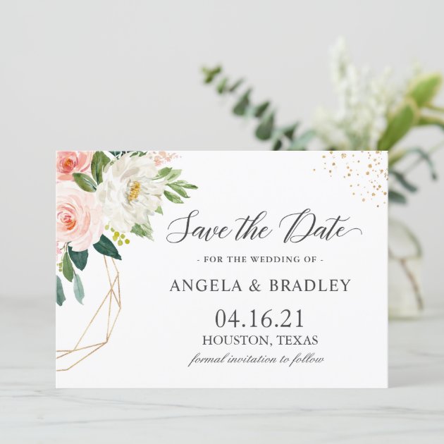 Simply Elegant Blush Pink Floral Rustic Wedding Save The Date
