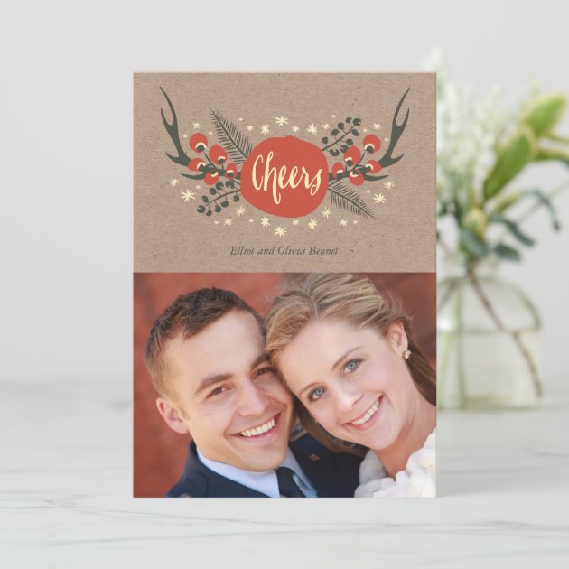 Antlers And Pine Holiday Photo Card