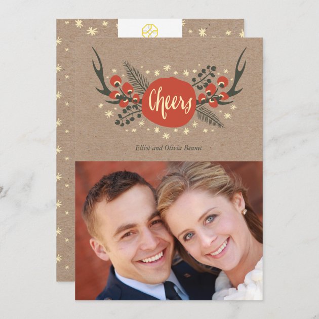 Antlers And Pine Holiday Photo Card