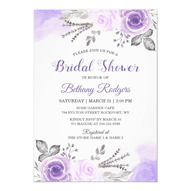 Chic Pastel Purple Rose Garden Bridal Shower Invitation