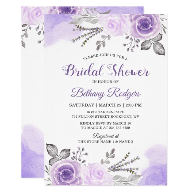Chic Pastel Purple Rose Garden Bridal Shower Invitation
