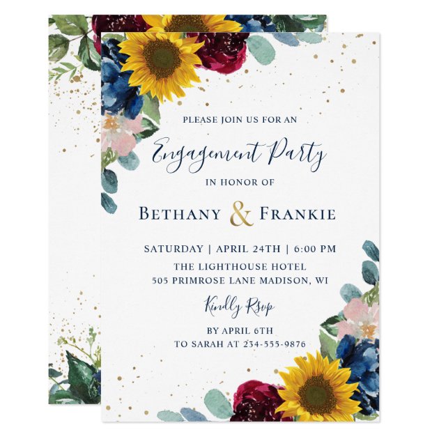 Botanical Sunflower Floral Engagement Party Invitation