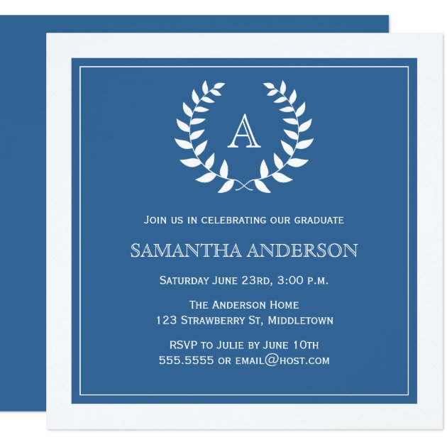 Formal Wreath Graduation Invitation - Blue