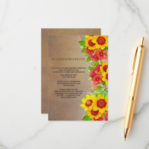 Yellow And Red Floral On Brown Accommodations Enclosure Card