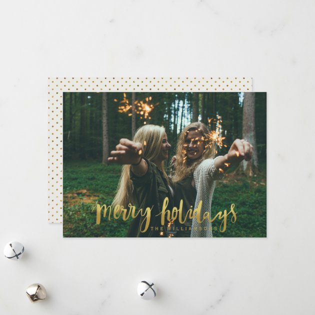 Merry Holidays Elegant Gold Script Photo Holiday Card