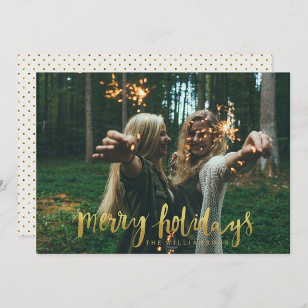 Merry Holidays Elegant Gold Script Photo Holiday Card