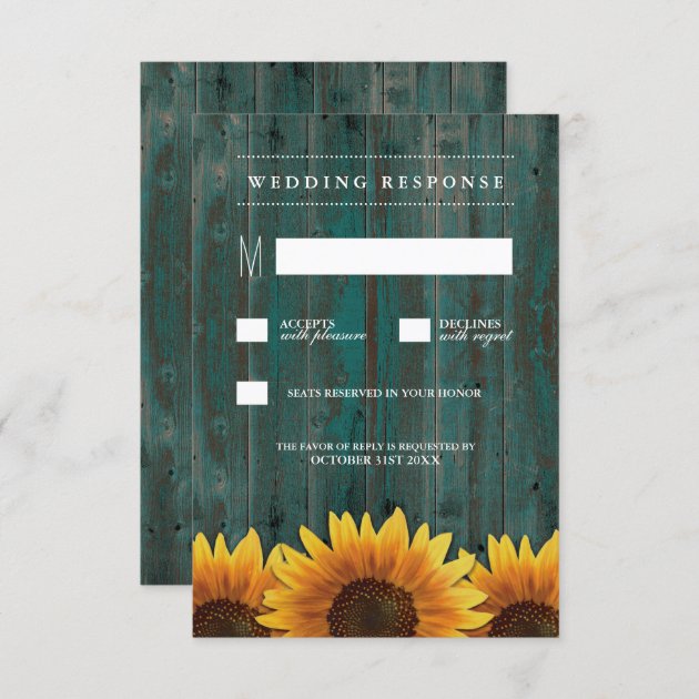 Turquoise And Brown Sunflower Wedding RSVP Cards