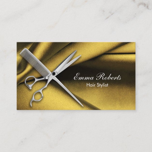 Hair Stylist Scissor & Comb Elegant Gold Business Card (front side)