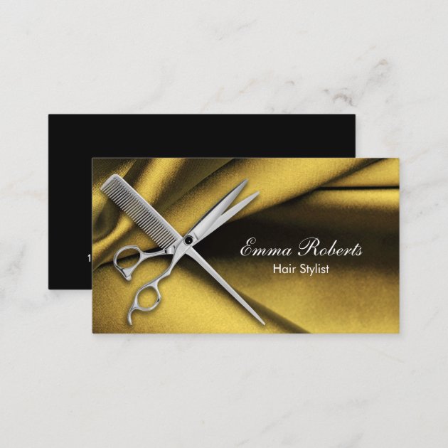 Hair Stylist Scissor & Comb Elegant Gold Business Card (back side)