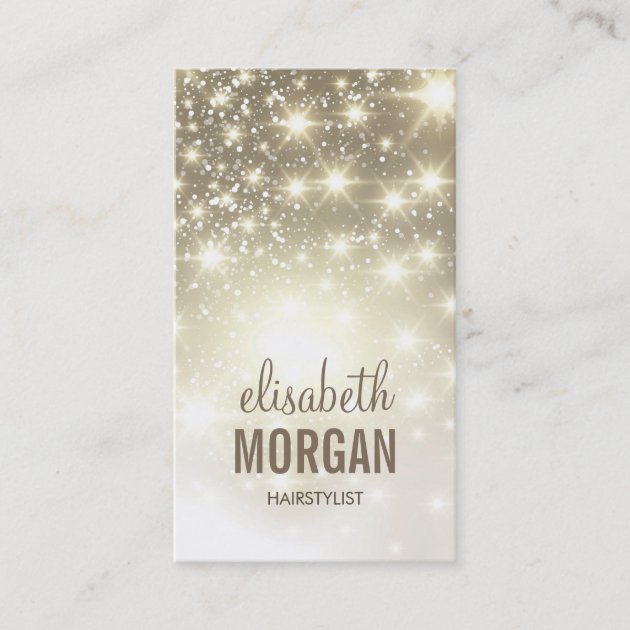 Hairstylist - Shiny Gold Sparkles Business Card (front side)