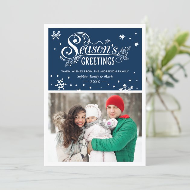 Warm Wishes Season's Greetings Typography Photo Holiday Card
