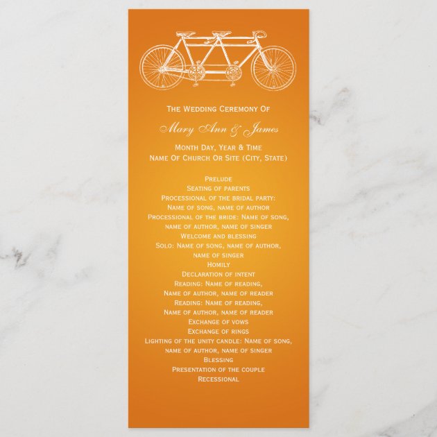 Simple Wedding Program Tandem Bike Orange