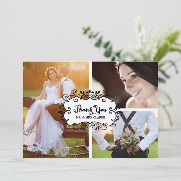 Three Photo Collage Rustic Wedding Thank You Card