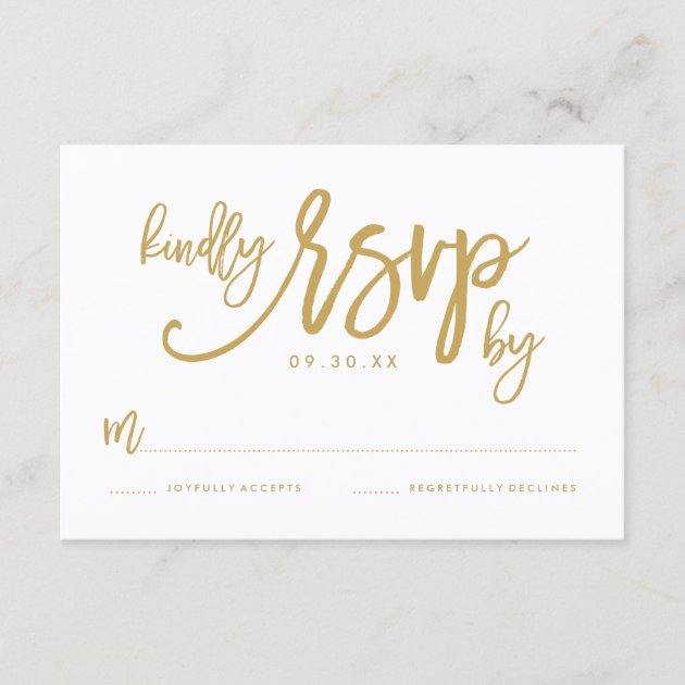 Chic Hand Lettered Gold Wedding RSVP Card
