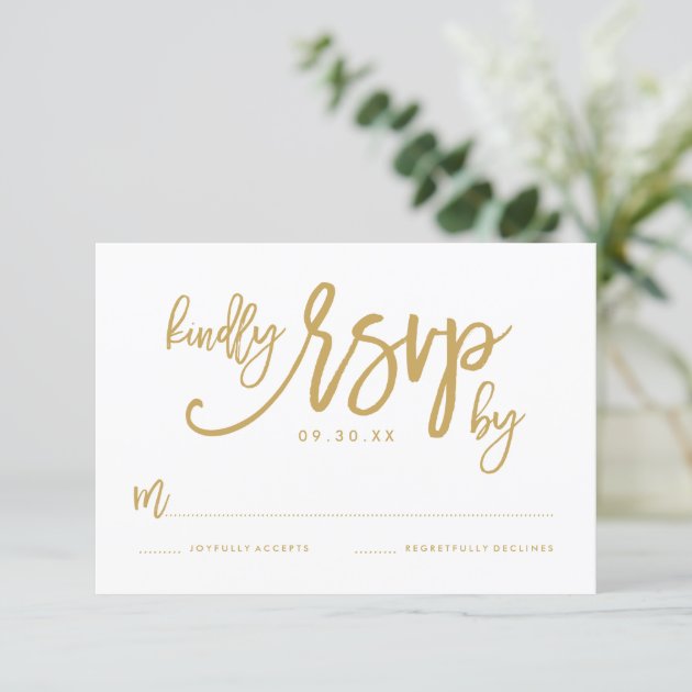 Chic Hand Lettered Gold Wedding RSVP Card
