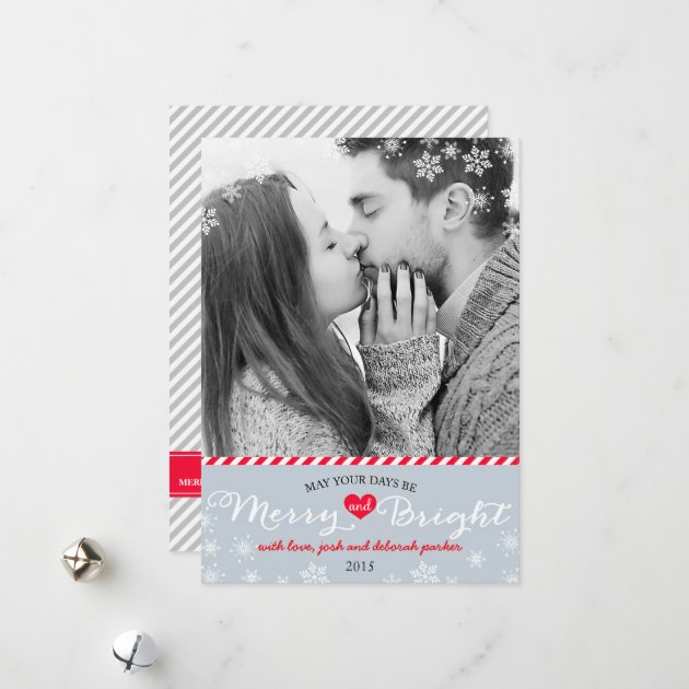 Modern Merry & Bright Snowflakes Holiday Photo