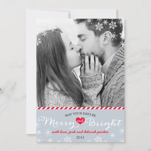 Modern Merry & Bright Snowflakes Holiday Photo