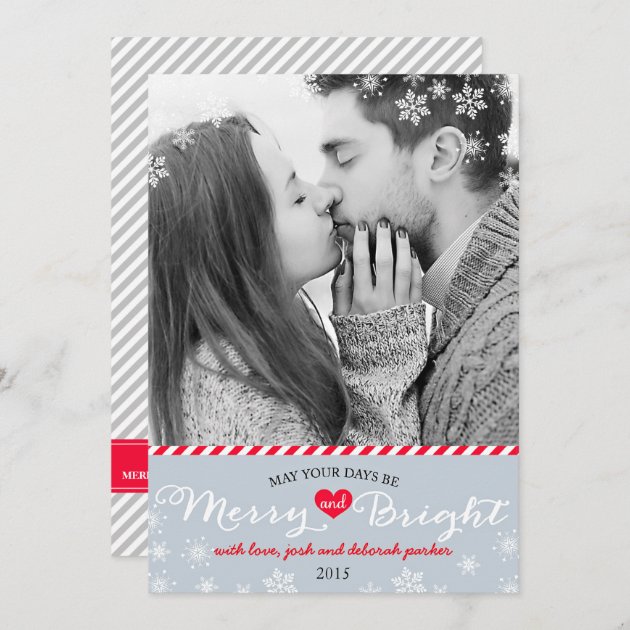 Modern Merry & Bright Snowflakes Holiday Photo
