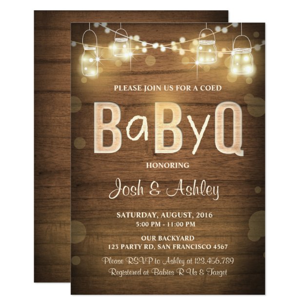 Baby Q Invitation Coed BBQ Baby Shower Rustic Wood
