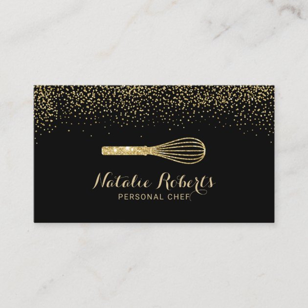 Pastry Personal Chef Modern Black & Gold Bakery Business Card (front side)