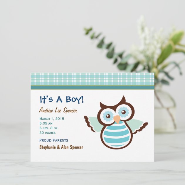 Blue Owl Boy's Birth Announcement