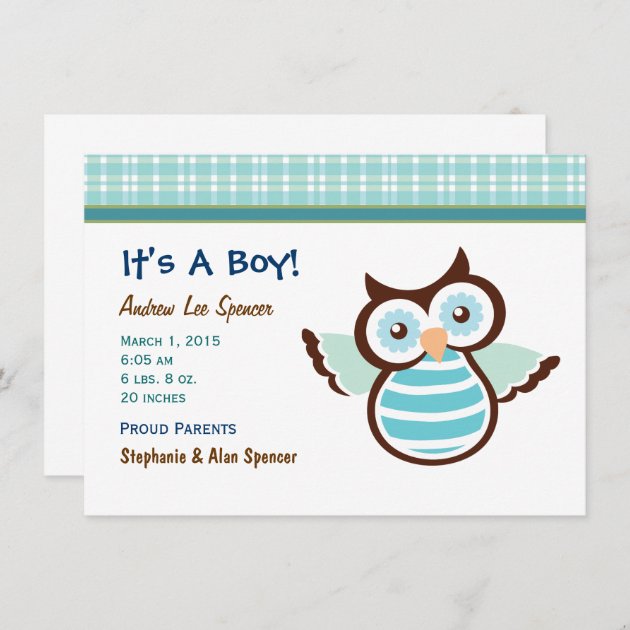Blue Owl Boy's Birth Announcement