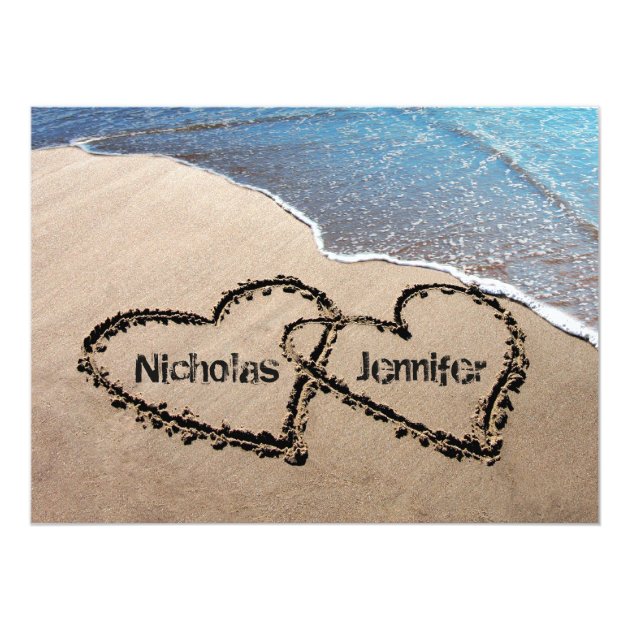 Two Hearts In The Sand Beach Wedding Invitation