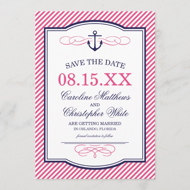 Navy and Pink Nautical Anchor Save the Date