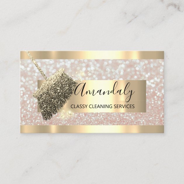 Cleaning Services Maid House Keeping Gold Glitter Business Card (front side)