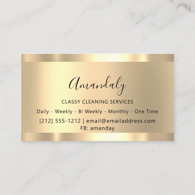 Cleaning Services Maid House Keeping Gold Glitter Business Card (back side)