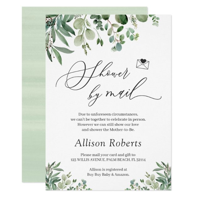 Shower By Mail Script Greenery Eucalyptus Leaves Invitation