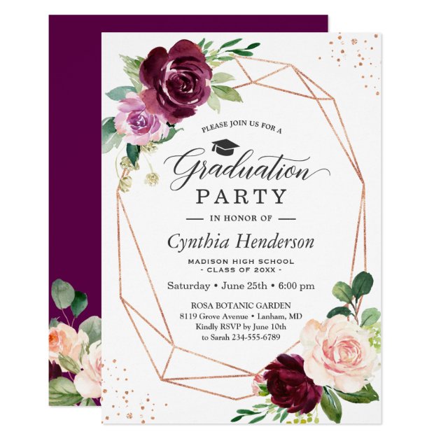 Plum Purple Blush Floral 2020 Graduation Party Invitation