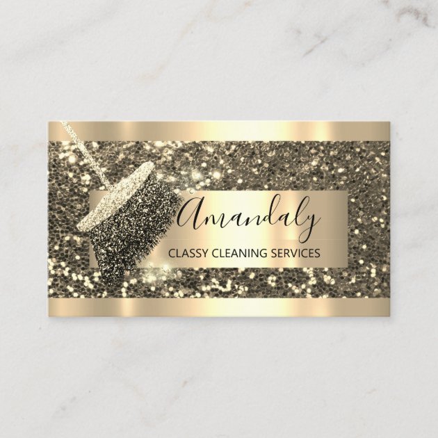 Cleaning Service Maid House Keeping Gold Glitter Business Card (front side)