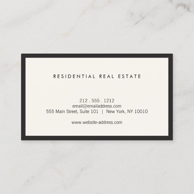 Modern Home Logo Real Estate, Realtor Ivory/Black Business Card (back side)