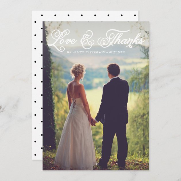 White Pretty Script Wedding Photo Thank You Card