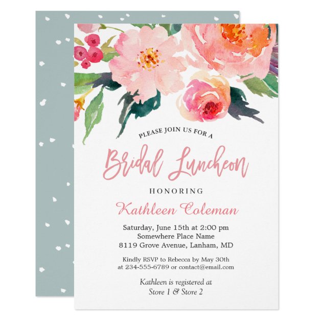 Whimsical Watercolor Floral Modern Bridal Luncheon Invitation