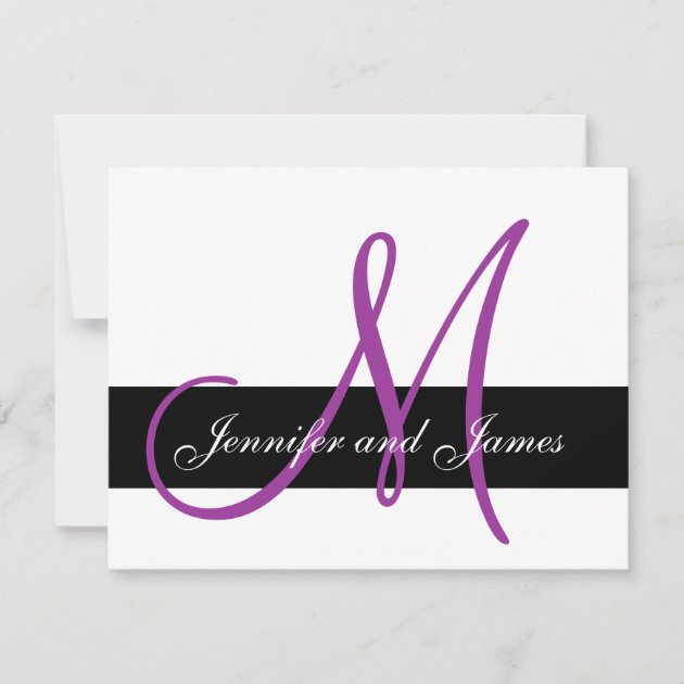 Wedding RSVP Card Monogram Names Purple Front