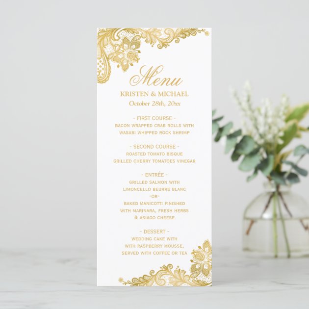 Elegant Gold Lace Pattern Wedding Menu