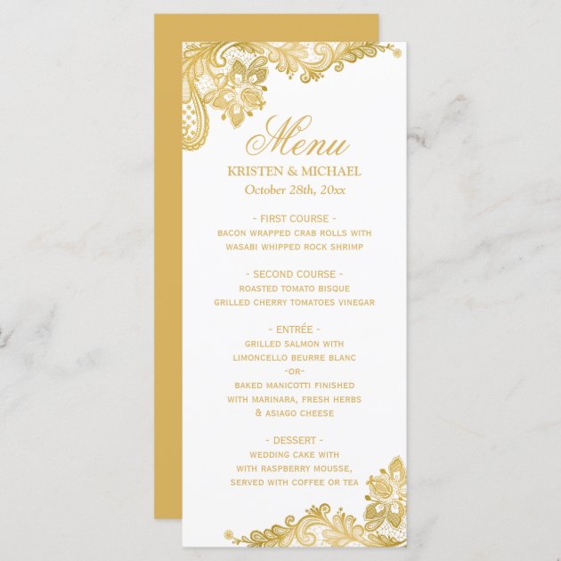 Elegant Gold Lace Pattern Wedding Menu