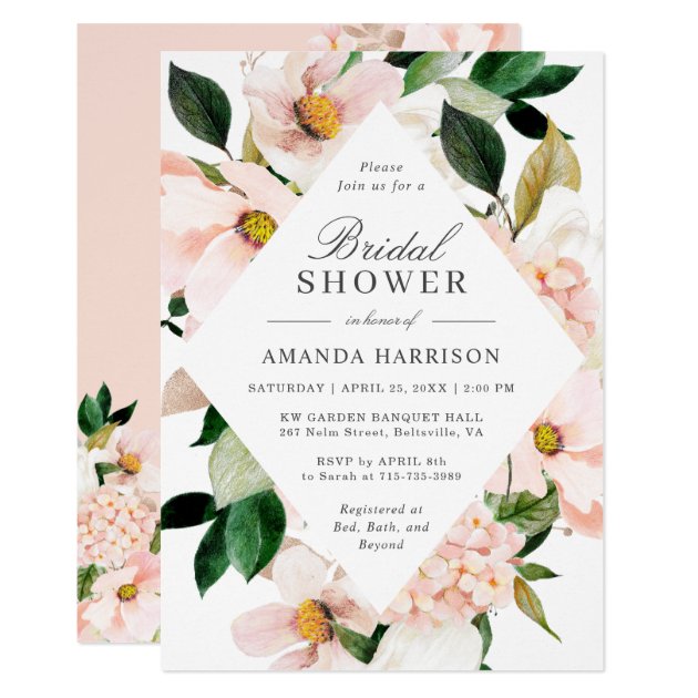Elegant Hydrangea Blush Pink Floral Bridal Shower Invitation