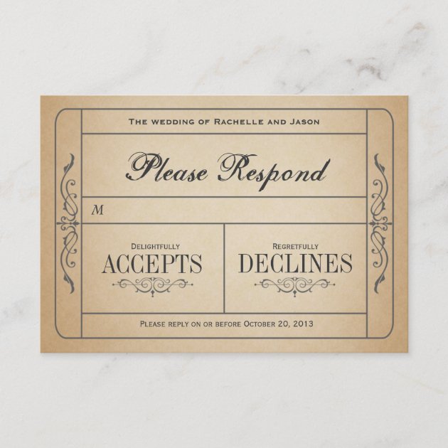 Vintage Wedding Ticket  RSVP